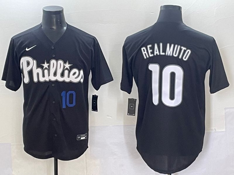 Men 2025 Philadelphia Phillies 10 Realmuto Black Fashion Nike MLB Jersey style 7091